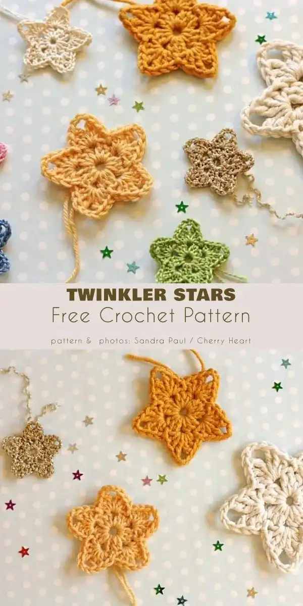 An intricately crocheted Twinkler Star ornament, highlighting the treble and double treble stitches.