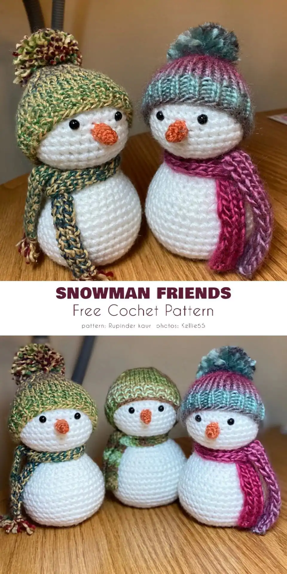 Classic friendly snowman amigurumi wearing a customizable outfit, ready for any season