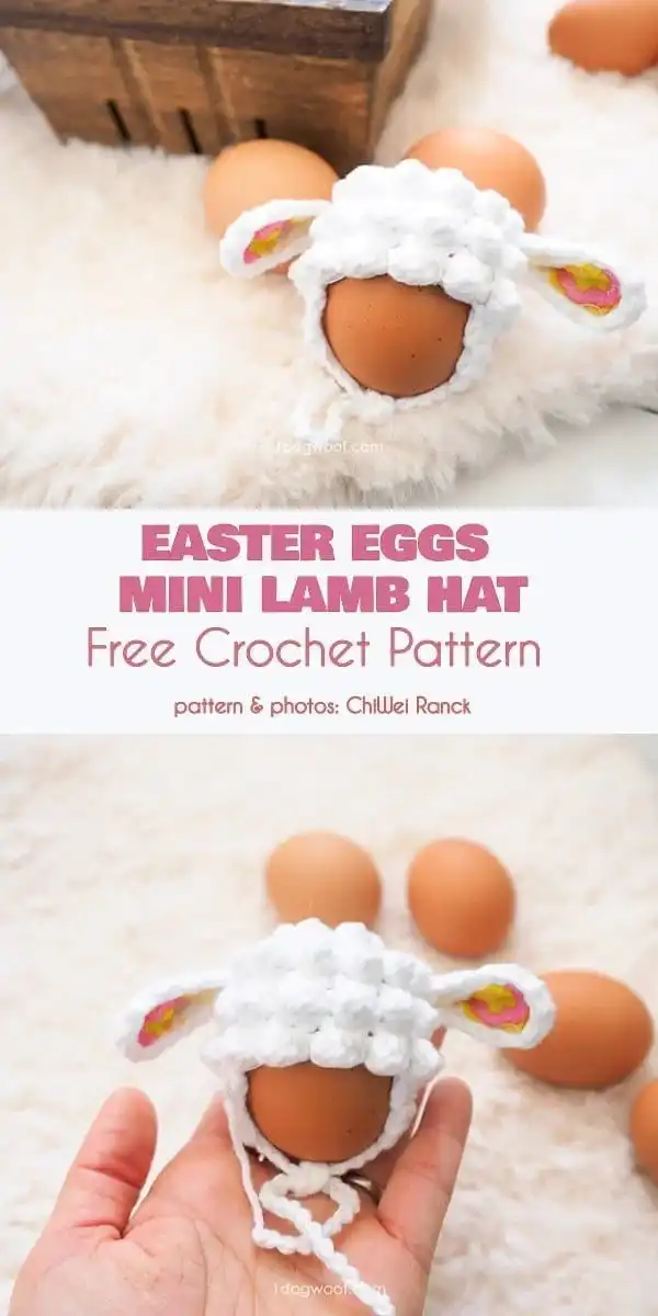 A collage showing a crocheted sheep basket holding an egg, with step-by-step crochet photos, from 35+ Best Free Easter Crochet Pattern Ideas