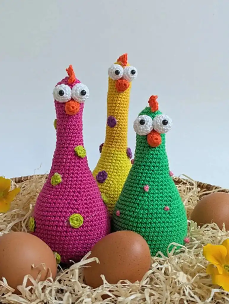 Close-up of a charming amigurumi rooster with colorful plumage, a key piece from 35+ Best Free Easter Crochet Pattern Ideas