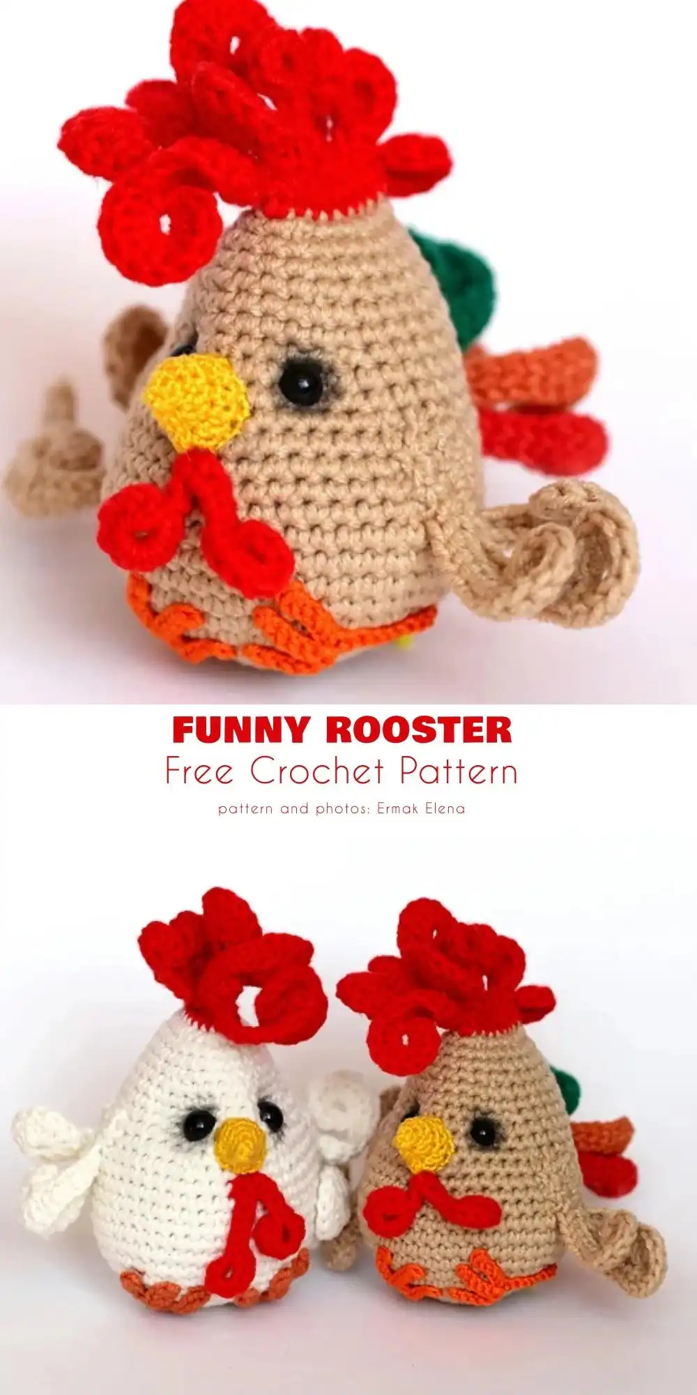 A more realistic crocheted little rooster standing proudly, ideal for Easter table settings from 35+ Best Free Easter Crochet Pattern Ideas