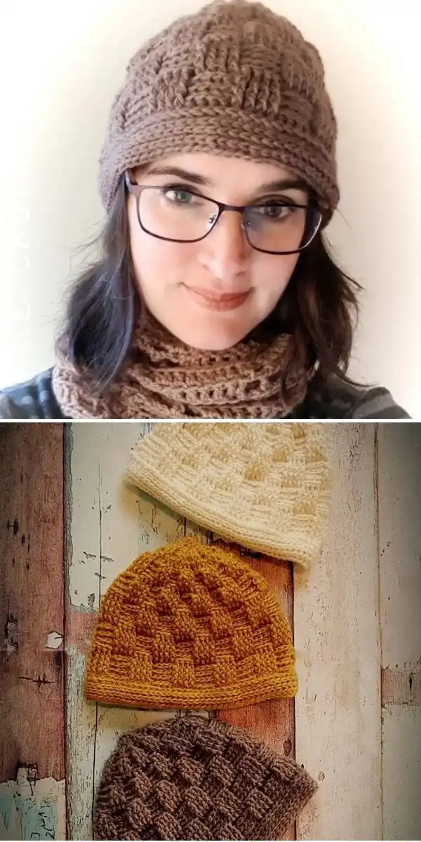 Versatile twisted crochet headband/hat combo shown in both configurations, from 35 Free Crochet Hat Patterns.