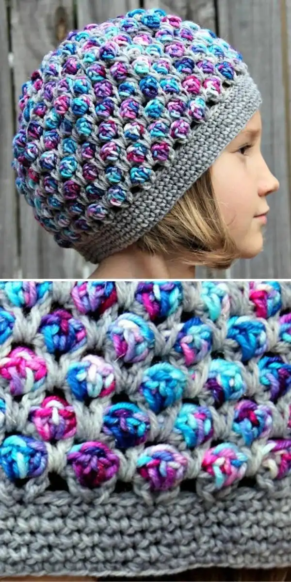 Gradient yarn slouch crochet hat displaying smooth color transitions, a visual highlight from 35 Free Crochet Hat Patterns.