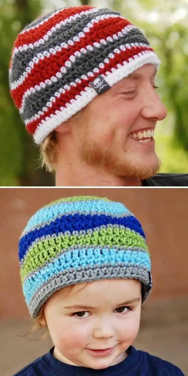 Simple double crochet beanie in a variegated yarn, ideal for beginners from the 35 Free Crochet Hat Patterns collection.