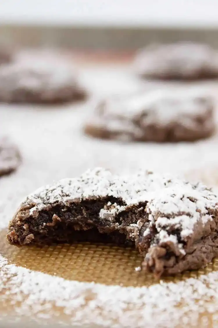 Cream Cheese Chocolate Cookies, rich and dark, with a crackled top.