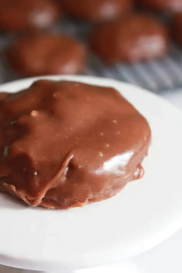 Texas Sheet Cake Cookies on a baking sheet, covered in chocolate glaze.