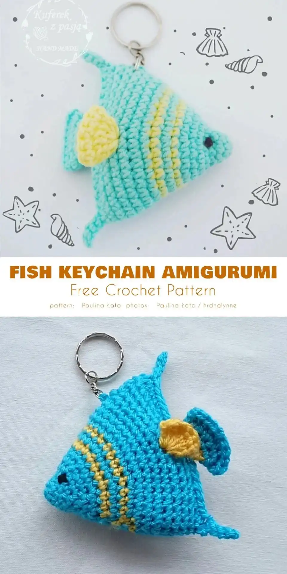 Adorable amigurumi crochet octopus keychain with bright purple curly tentacles and friendly white embroidered eyes, attached to a keyring.