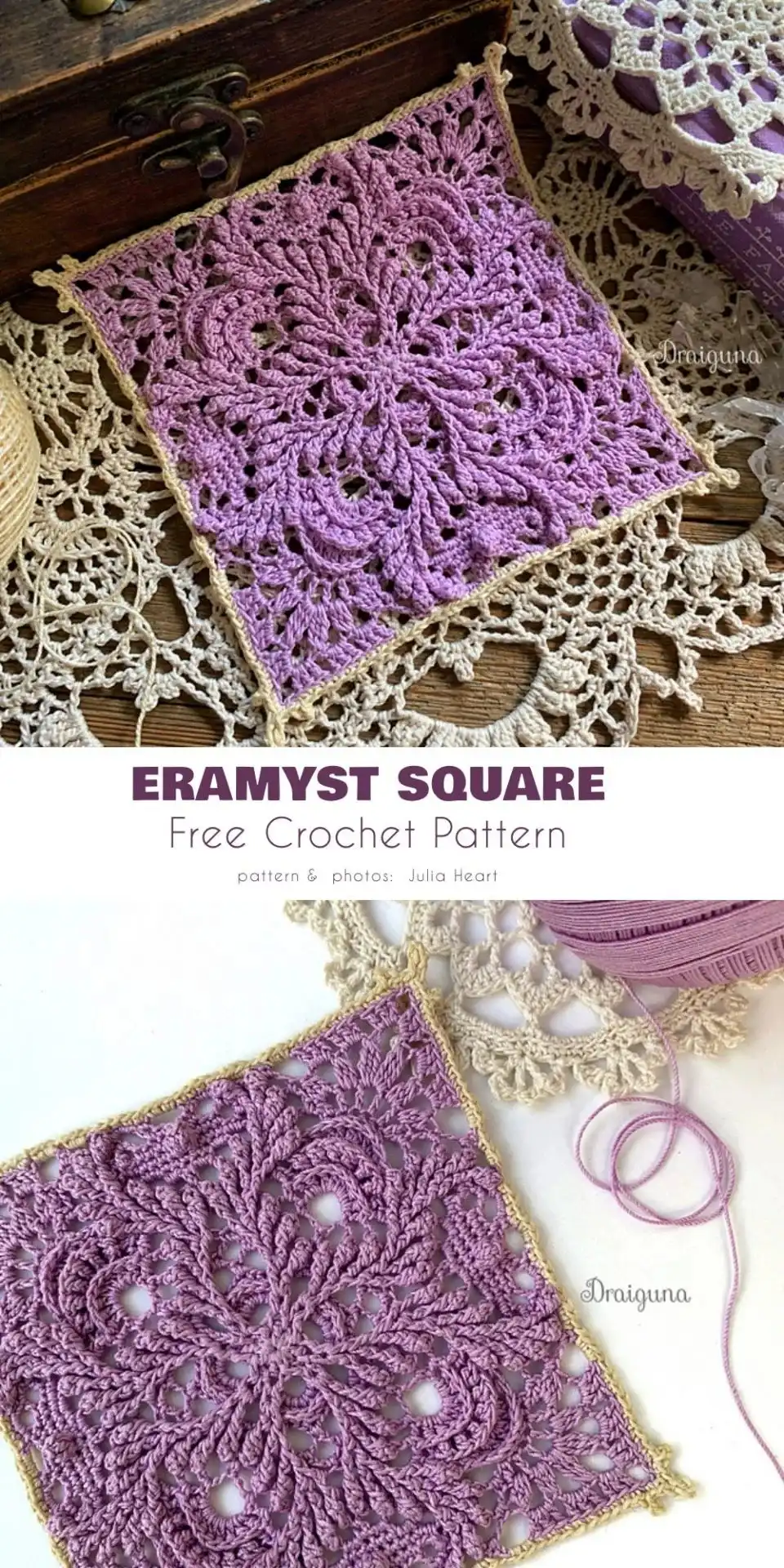 Close-up of the Eramyst Square, a delicate and crisp textured crochet square.