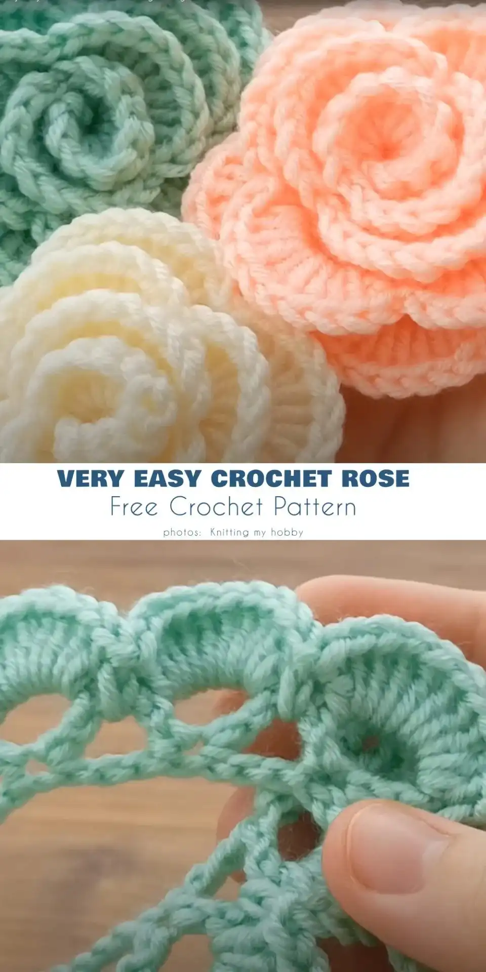 Close-up of a perfectly formed red crocheted rose with green leaves, highlighting stitch detail and realistic petal curling.
