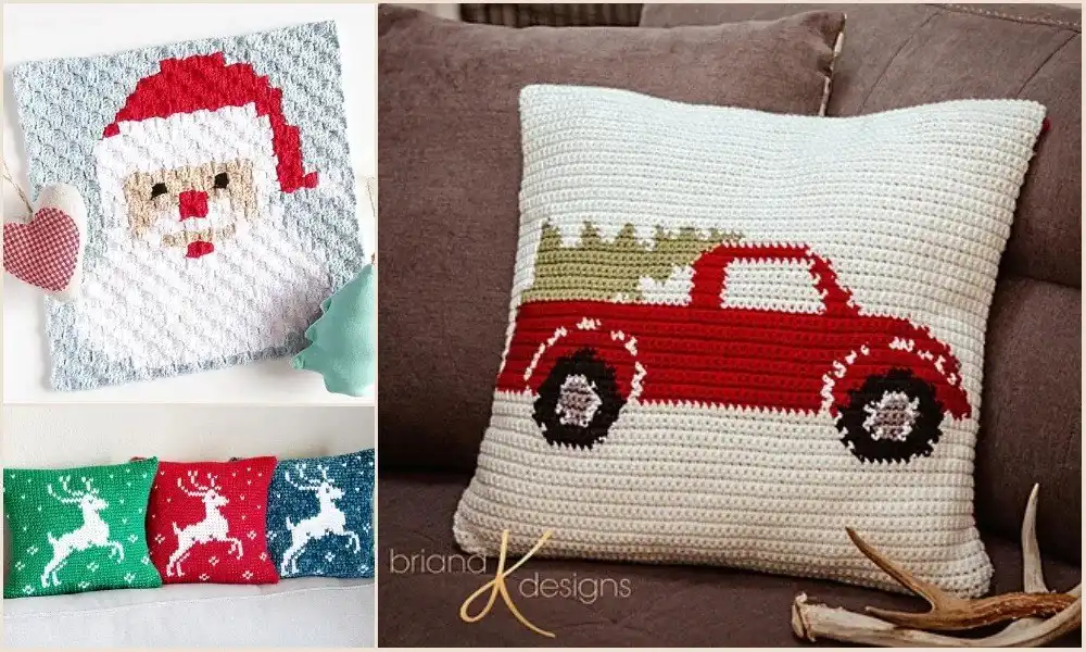 5 Free Christmas Pillow Cover Free Crochet Patterns 1 Collection of 5 Free Christmas Pillow Cover Free Crochet Patterns on various festive sofas