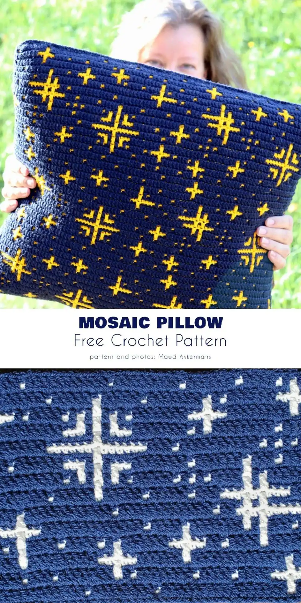 5 Free Christmas Pillow Cover Free Crochet Patterns 5 Pixel-style Santa Claus face on a crocheted pillow cover, showing color block details