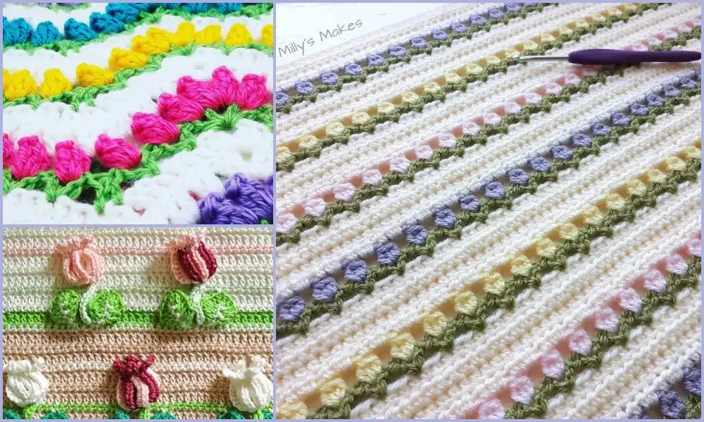 5 Free Tulip Stitch Baby Blanket Crochet Patterns 1 A close-up of a soft, pastel-colored crochet baby blanket showcasing the delicate tulip stitch pattern, perfect for spring.