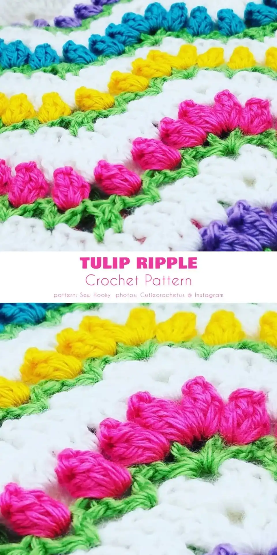5 Free Tulip Stitch Baby Blanket Crochet Patterns 6 An heirloom-quality baby blanket with tulip stitch details incorporated into a more complex design, possibly as a border or central motif.