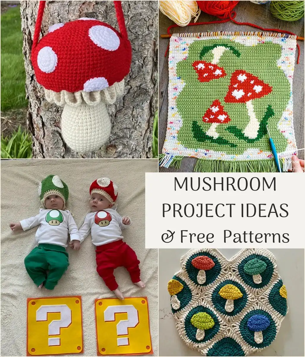 Crochet Super Mushroom amigurumi, a classic red and white power-up from the Mario game series, with detailed stitches.
