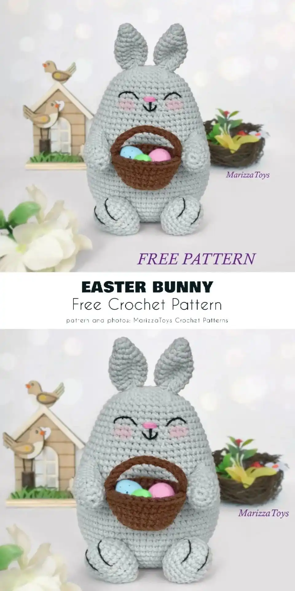 Close-up of a classic amigurumi bunny crochet pattern, featuring soft pastel yarn and traditional design.