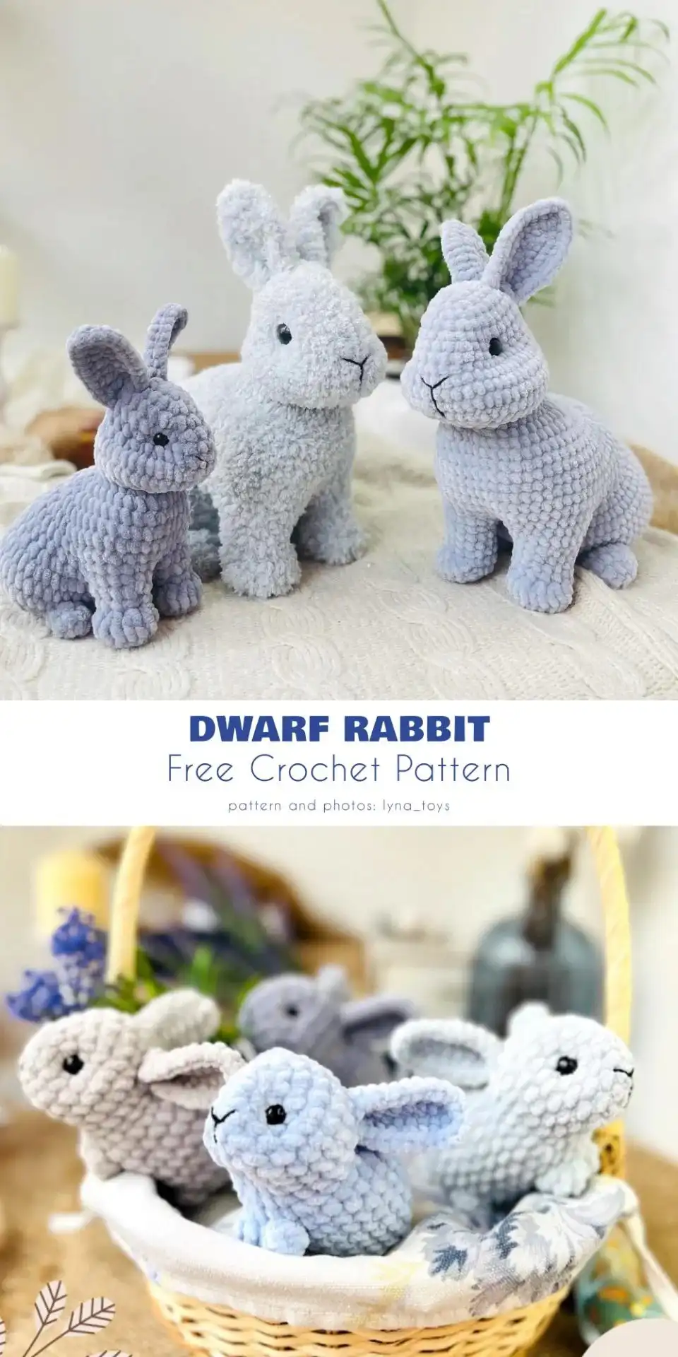 Several pocket-sized mini crochet bunnies in bright colors, suitable for keychains or small gifts.