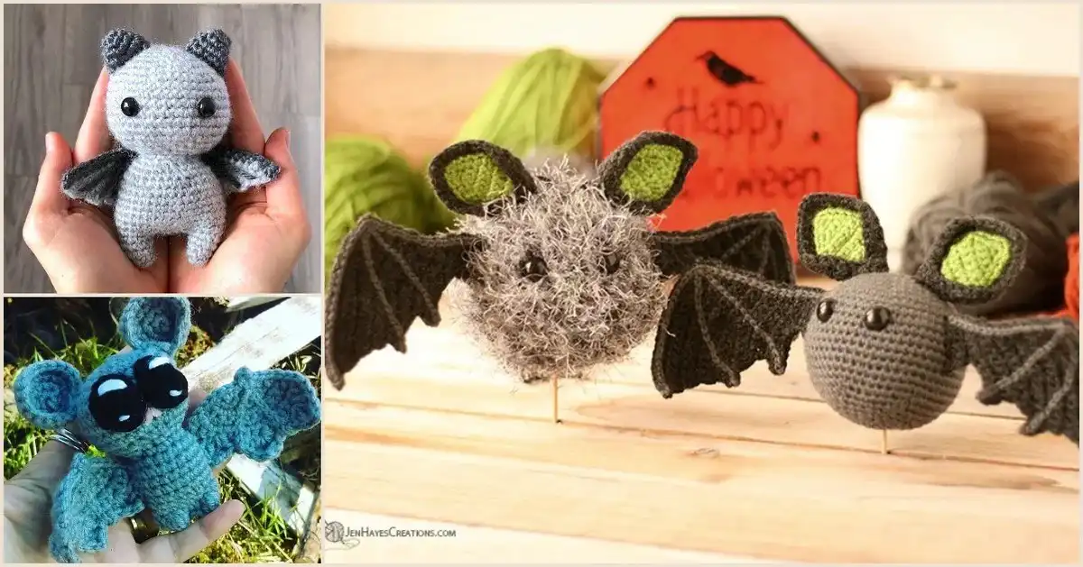 Collection of adorable little Halloween bat amigurumi crochet patterns in various colors and styles.