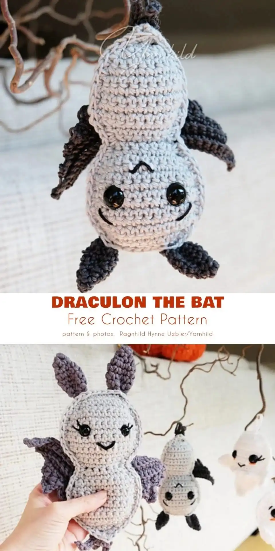 Playful Vampire Bat Buddy Amigurumi with tiny fangs and a sly, embroidered smile.
