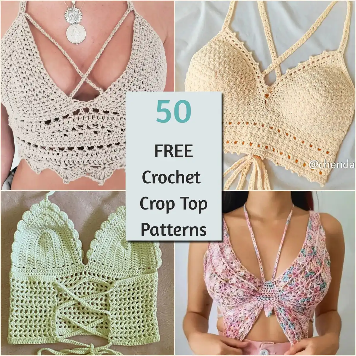 Collection of various free crochet crop top patterns, showcasing diverse styles and colors, perfect for summer fashion