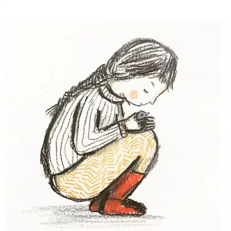 Simple yet stylish drawing of a girl wearing distinctive red boots, emphasizing minimalism.