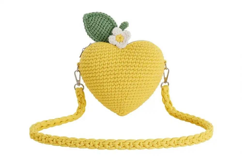 7 Crochet Lemon Heart Crossbody Bag ideas 1 Collection of 7 unique crochet lemon heart crossbody bags on display