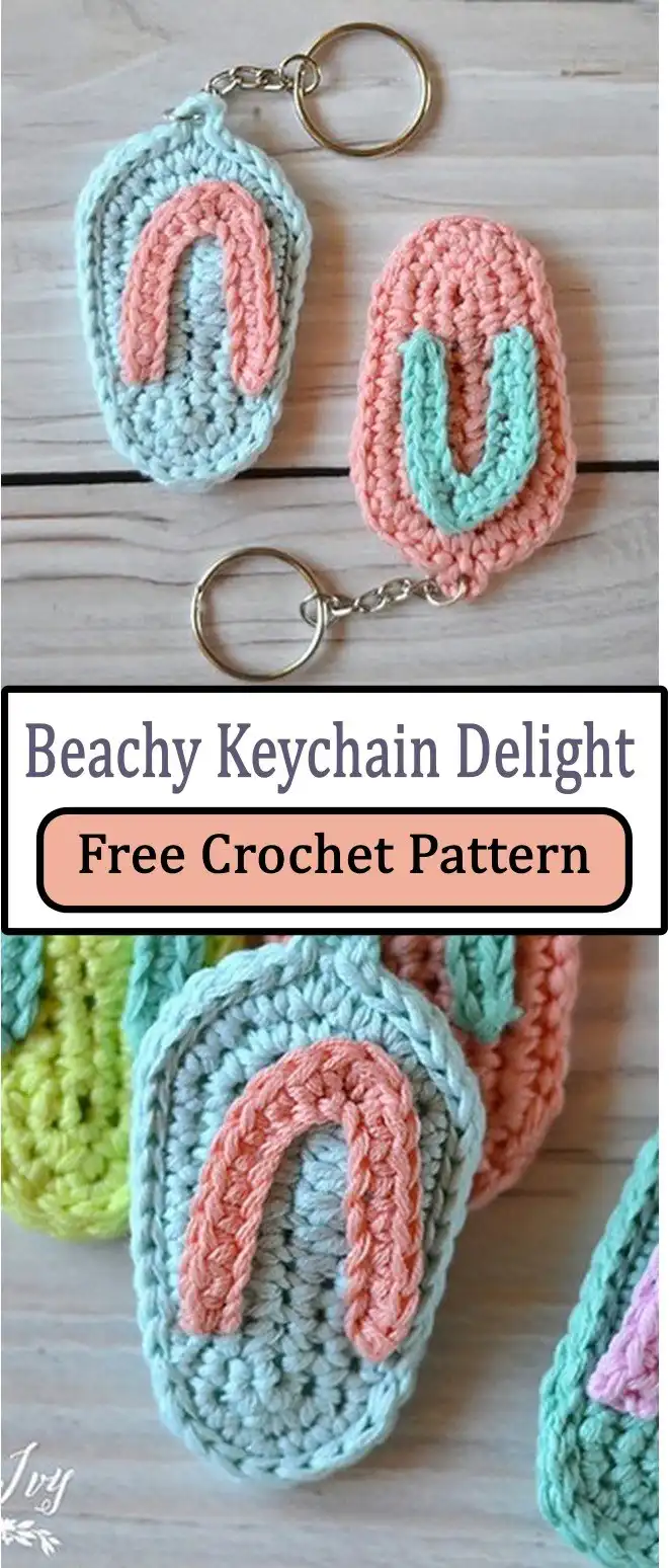 A single crochet sandal keyring, highlighting its delicate stitches and vibrant design, perfect as a small accessory.
