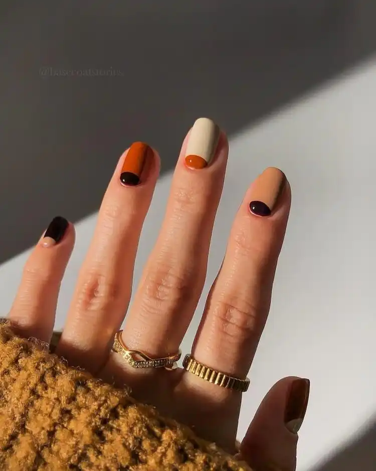 Acrylic Fall Coffin Nails with Orange and Brown Polish with Glitter 20 Large Leaf Acrylic Coffin Nails in green and orange, demonstrating how accessories enhance a striking fall design