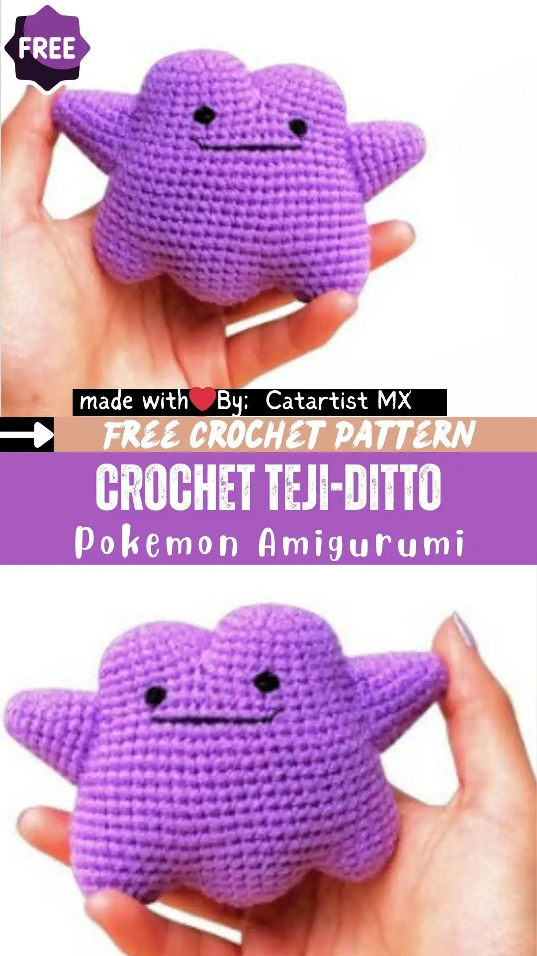 Adorable Free Crochet Ditto Pokemon Amigurumi Patterns Collection 4 An Outstanding Crochet Chibi Reversible Ditto Pattern showing two different expressions on one plush toy.