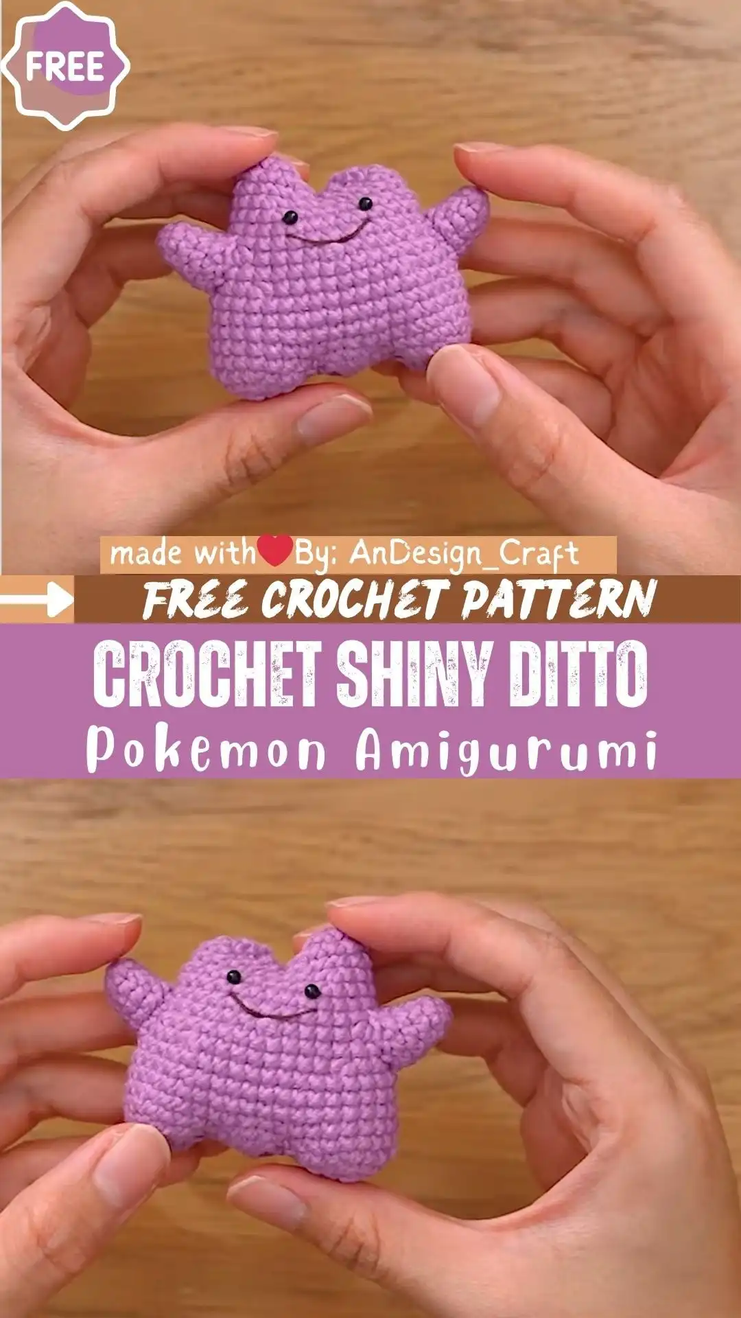 Adorable Free Crochet Ditto Pokemon Amigurumi Patterns Collection 6 A Blissful Crochet Ditto Pokemon Amigurumi Pattern in a soft pastel shade, highlighting its squishy comfort.