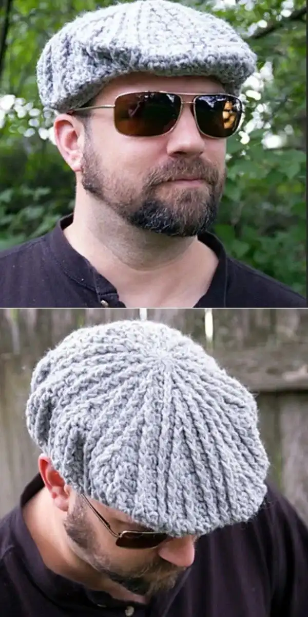 A beige Tunisian crochet beanie, highlighting the dense, knit-like fabric of the stitch.
