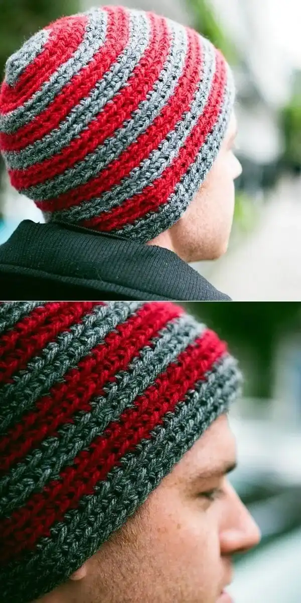 A neatly crocheted grey Alex Beanie, showcasing its smooth, even texture and classic shape.