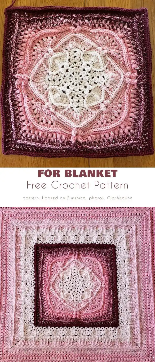 Intricate 'For Blanket' afghan square demonstrating complex textures and openwork in varied yarn colors.
