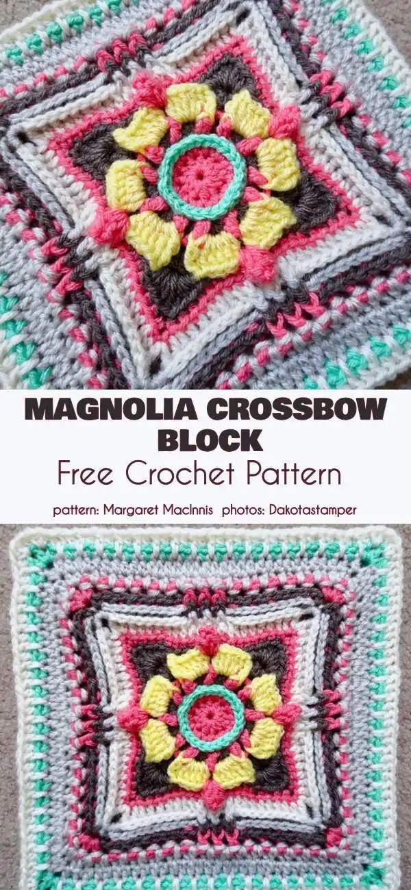 Magnolia CrossBow Block, showcasing its distinctive 'crossbow' elements radiating from the center for a geometric appeal.