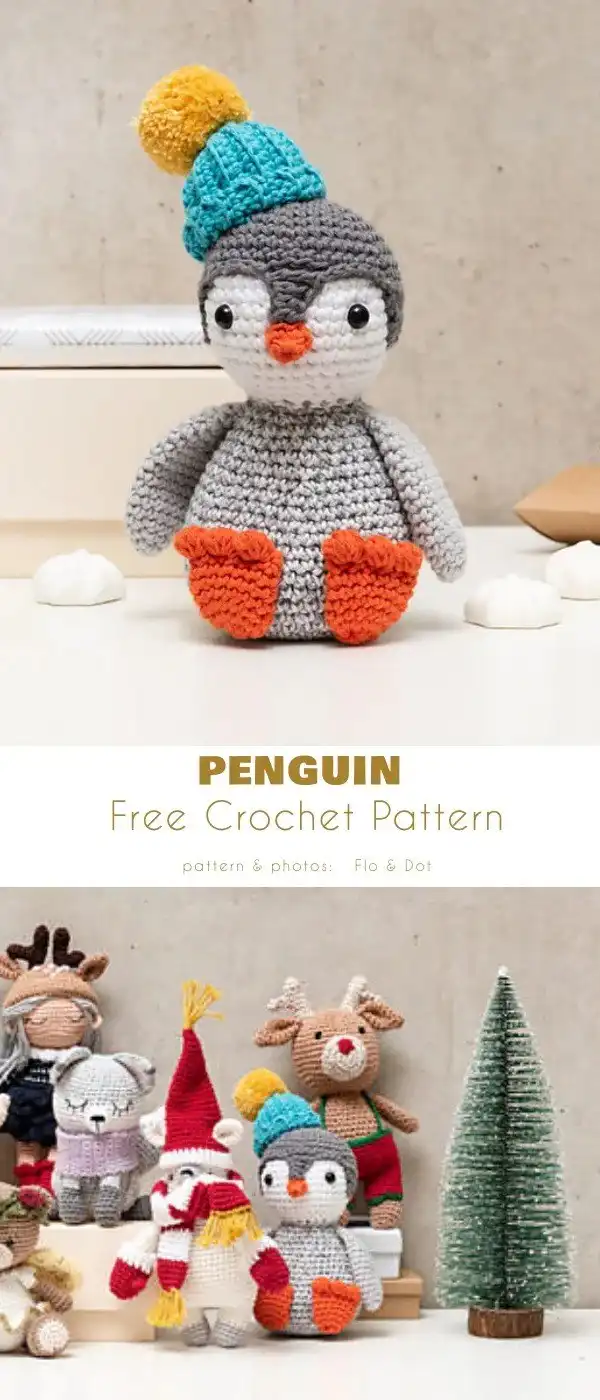 Amigurumi Penguin Free Crochet Patterns 5 An amigurumi penguin wearing a tiny, colorful striped beanie, showcasing a unique and personalized crochet detail.