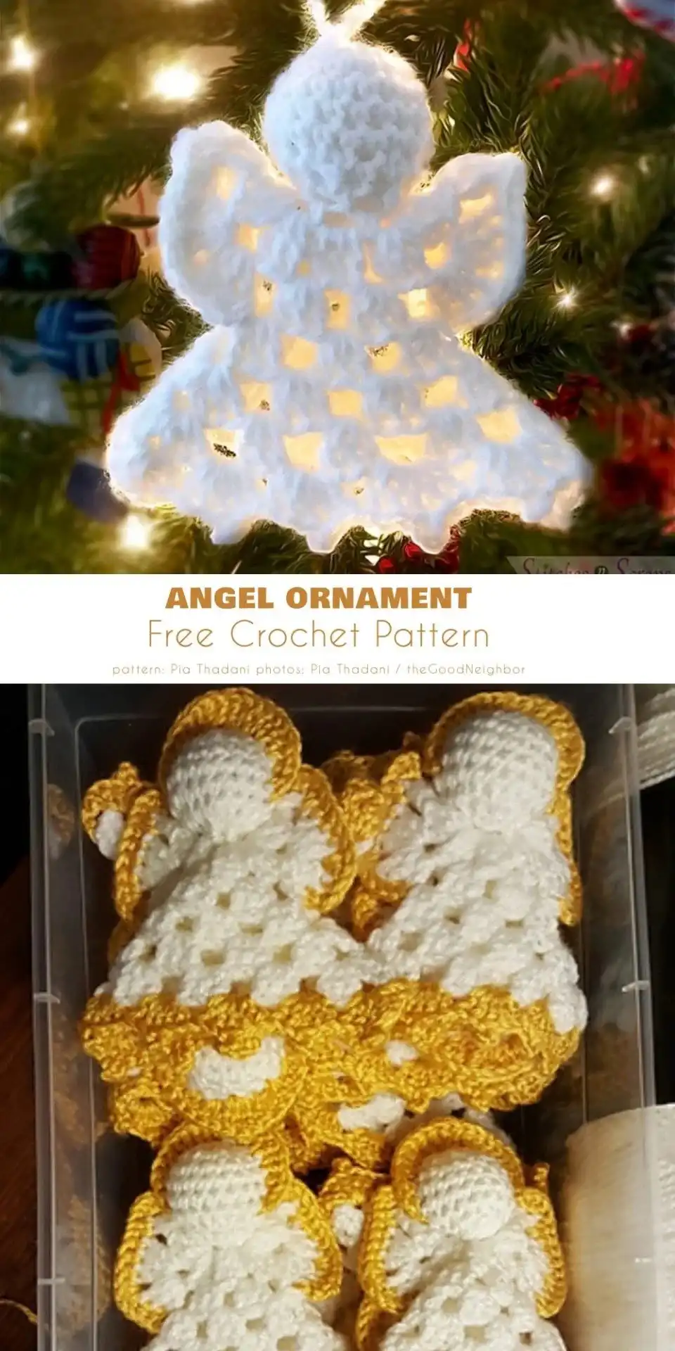 Classic white seraph angel crochet ornament with elegant wings and a graceful silhouette.