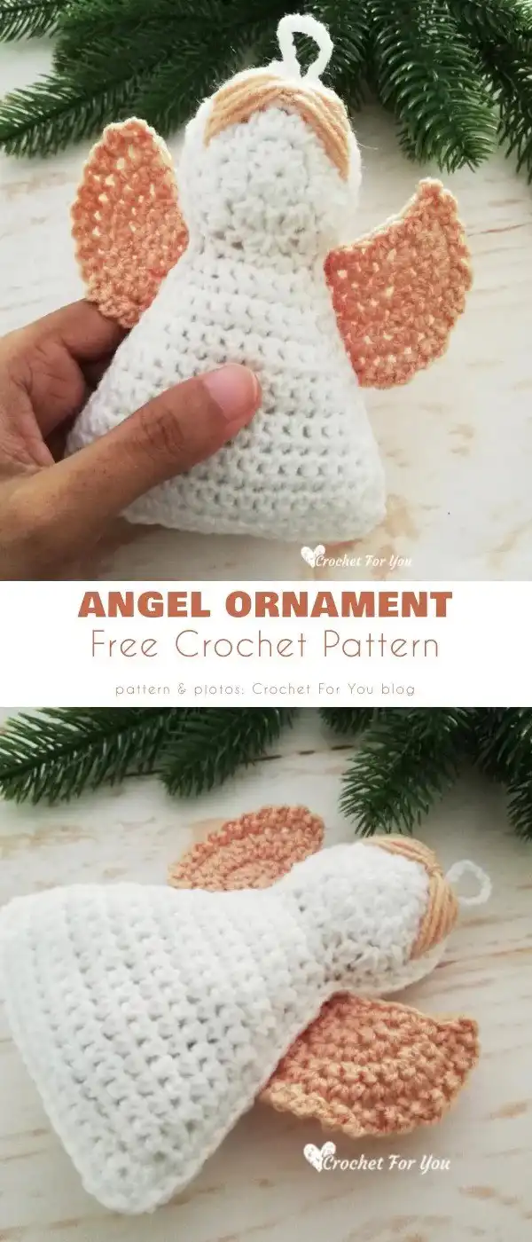 Miniature halo angel crochet ornament, small and delicate, with a subtle golden halo.