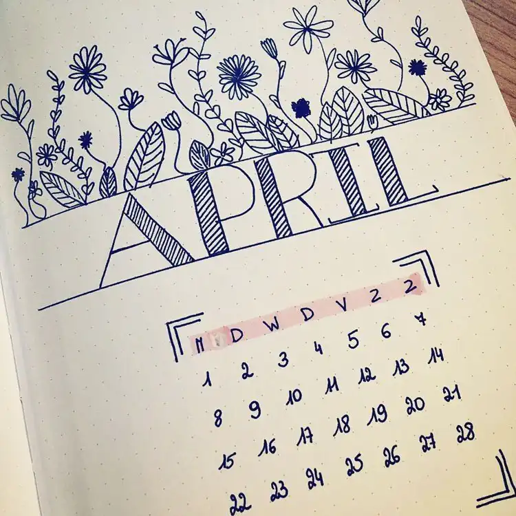 An April bullet journal cover page designed with a vintage scrapbook theme, using soft pinks and cutouts.