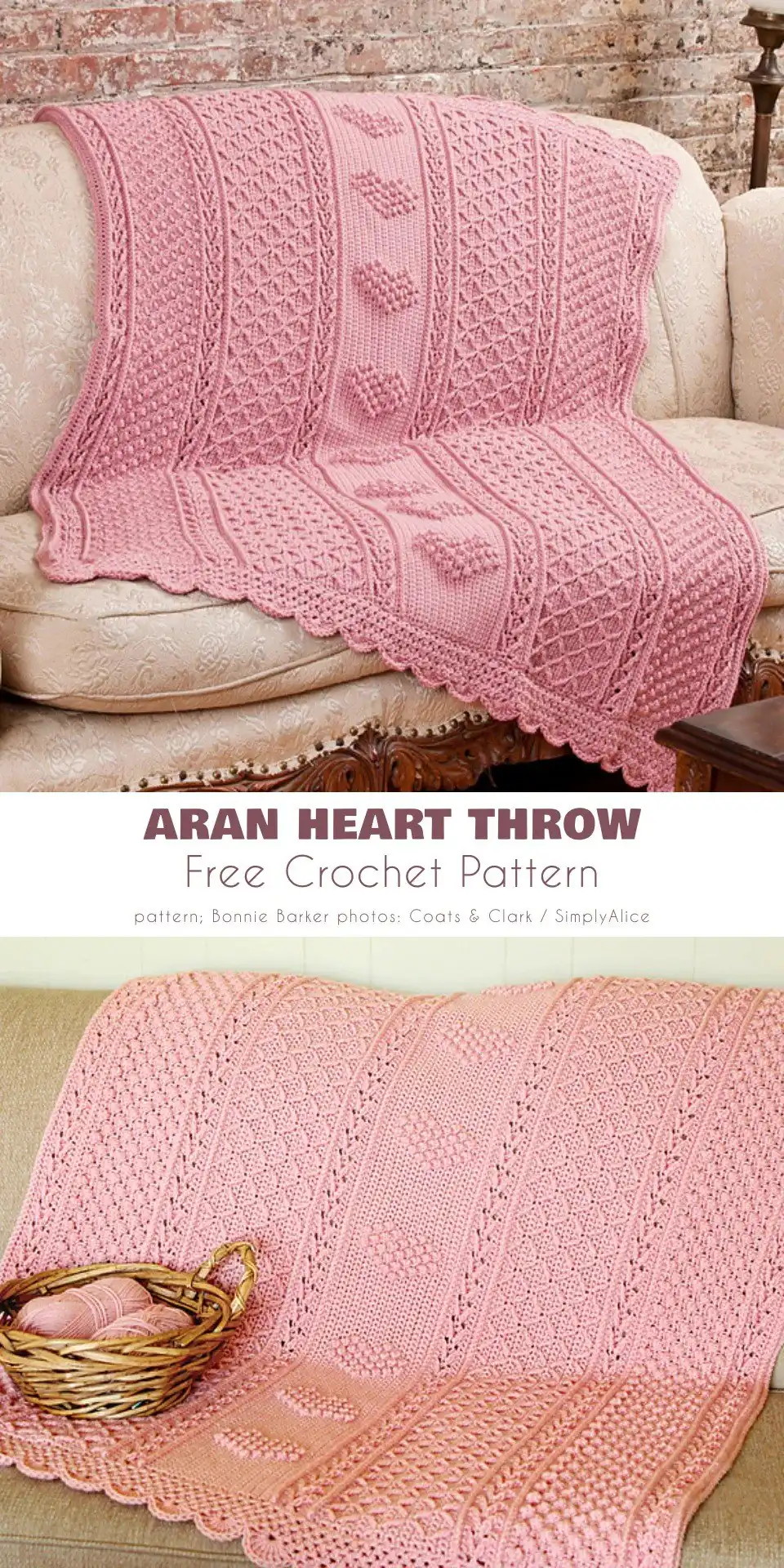 Aran Heart Throw Free Crochet Pattern featuring a central heart motif surrounded by textured stitches