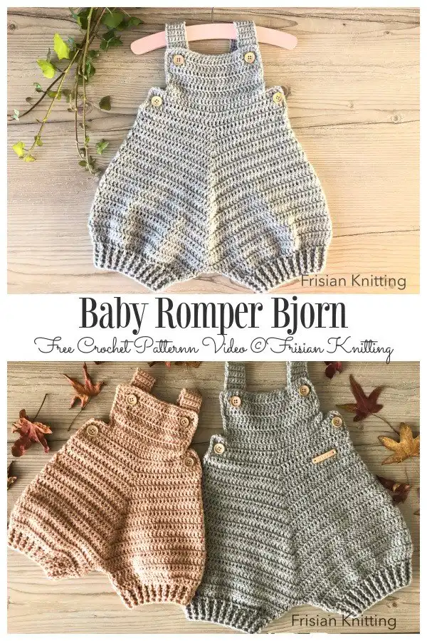 Classic Baby Romper Bjorn in a neutral tone, featuring a timeless unisex design, from Baby Romper Free Crochet Patterns & Paid - DIY Magazine