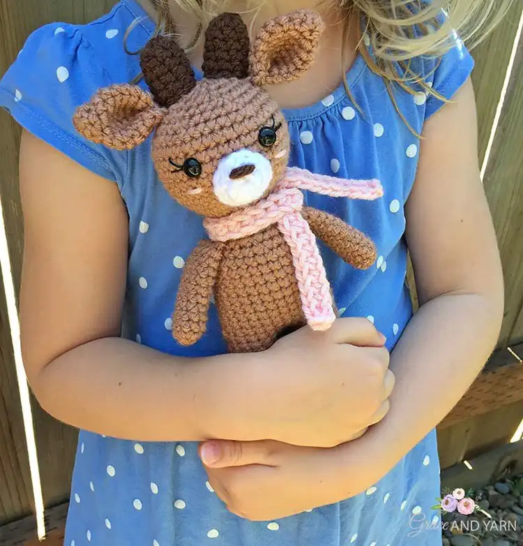 Small Mini Reindeer amigurumi crochet plushie, perfect for gifts year-round.