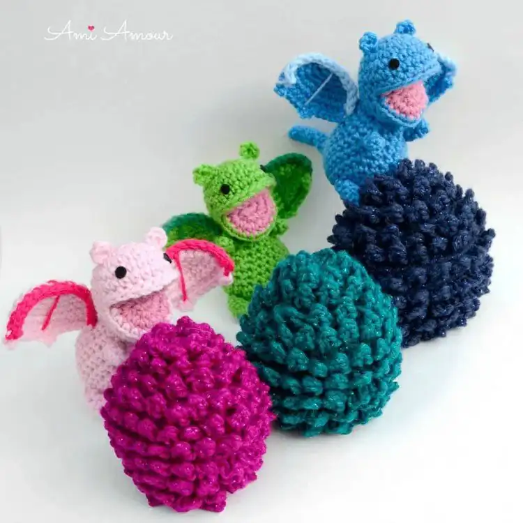 Crochet Dragon Egg with Surprise amigurumi, featuring a baby dragon inside.