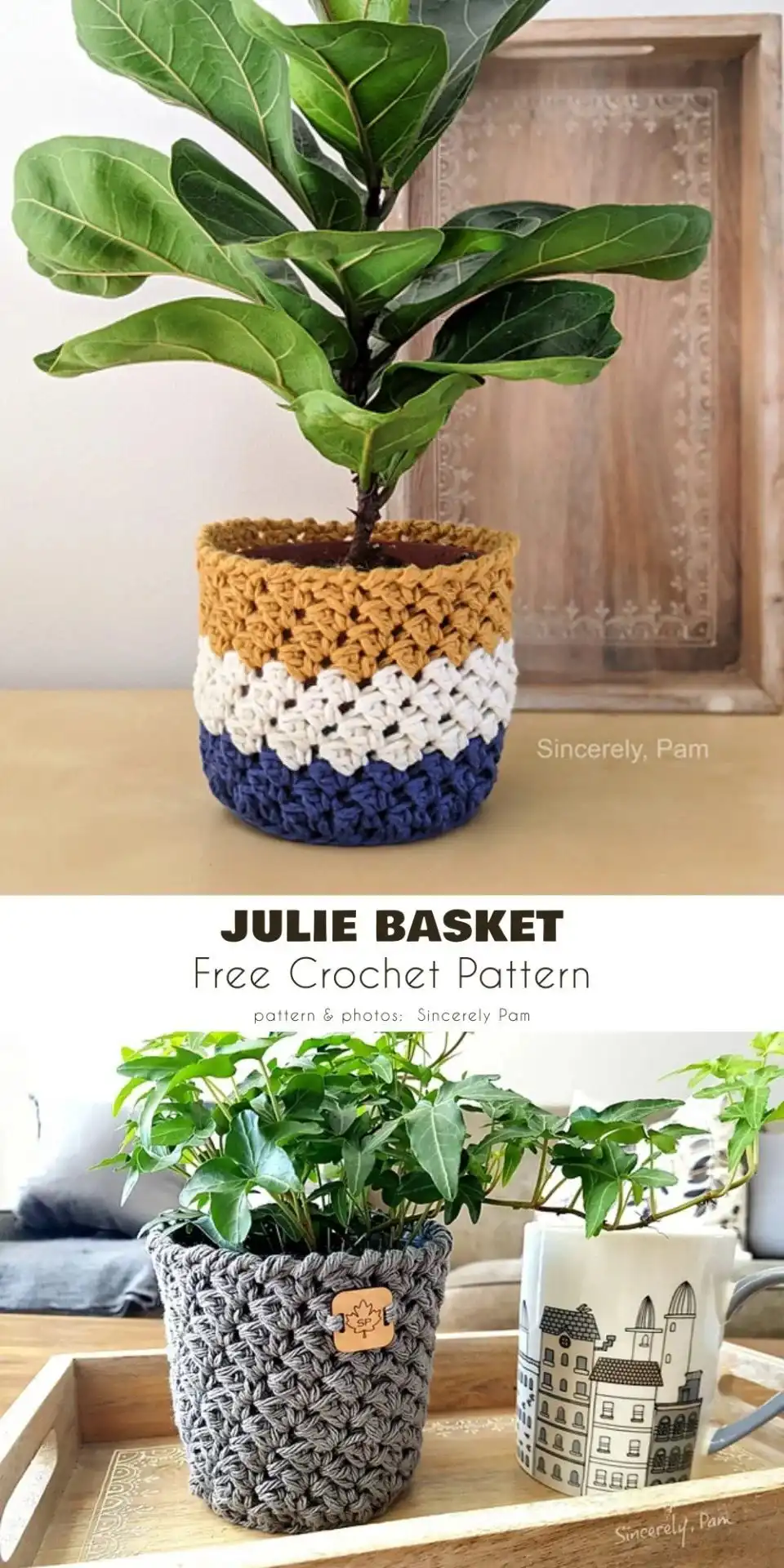 A close-up of a spring-themed crochet basket cover, featuring intricate stitches and pastel colors, ready to be used as a fresh home accent.