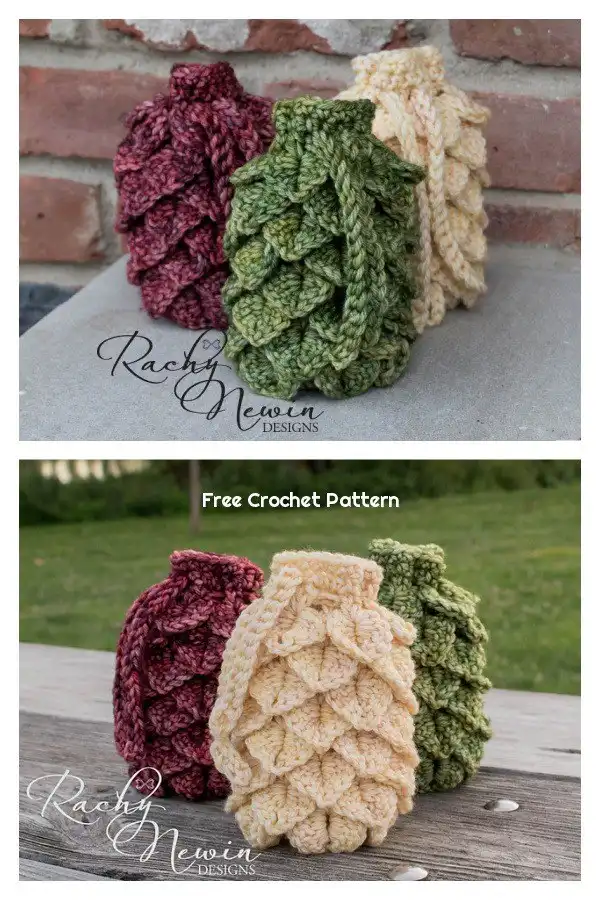 Textured Mother of Dragons Dice Bag Free Crochet Pattern with overlapping stitches, mimicking dragon scales for fantasy gaming.