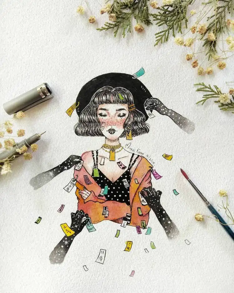 Tea Time Aesthetic drawing by Mixx Karen, blending cozy tea scene with Planets Galaxy Drawing motifs for a unique aesthetic.
