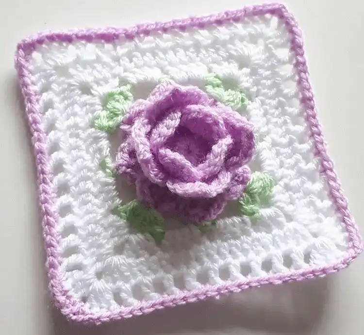 Intricate Purple Rose Square crochet pattern with rich texture