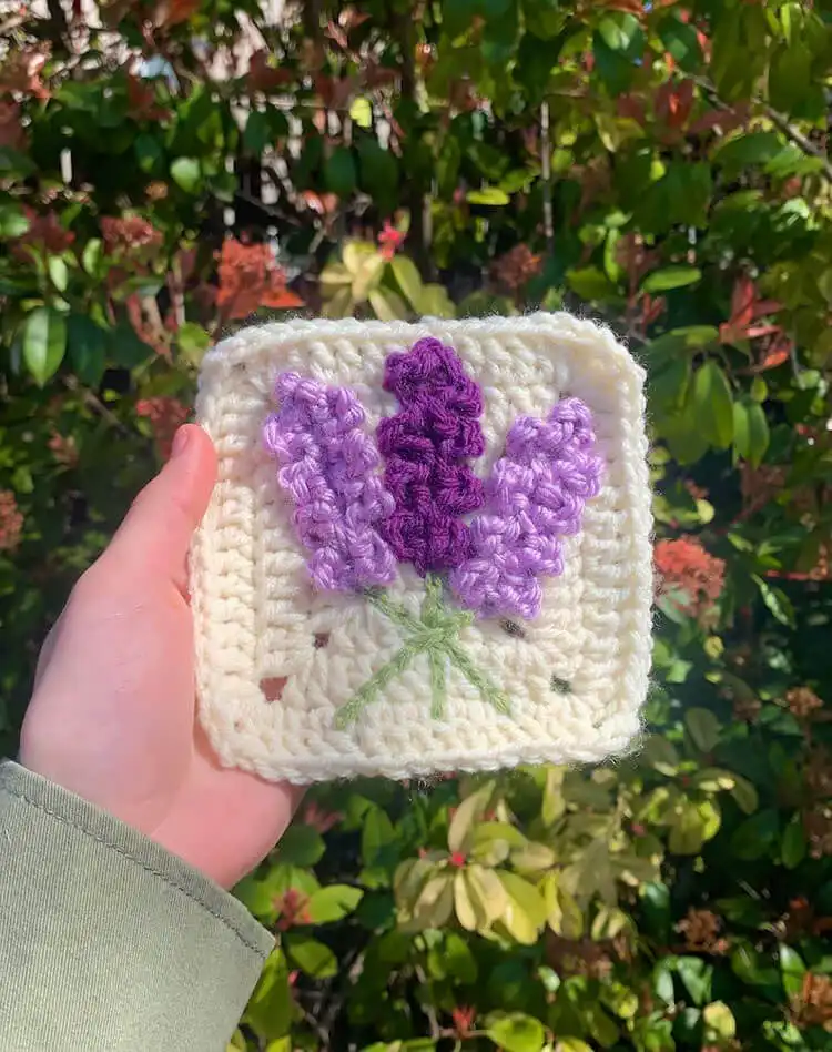 Delicate Lavender Bunch Granny Square with vintage aesthetic