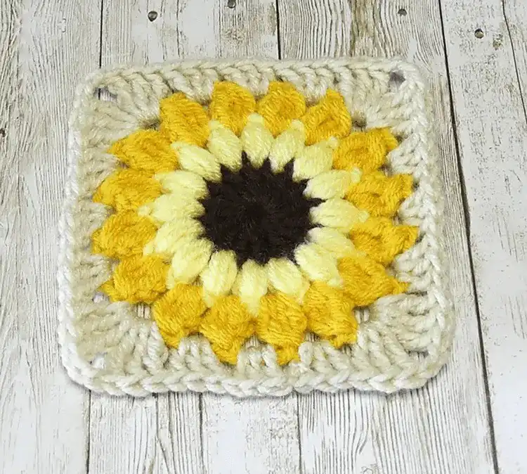 Vibrant Sunflower Sunburst Granny Square with basic stitches