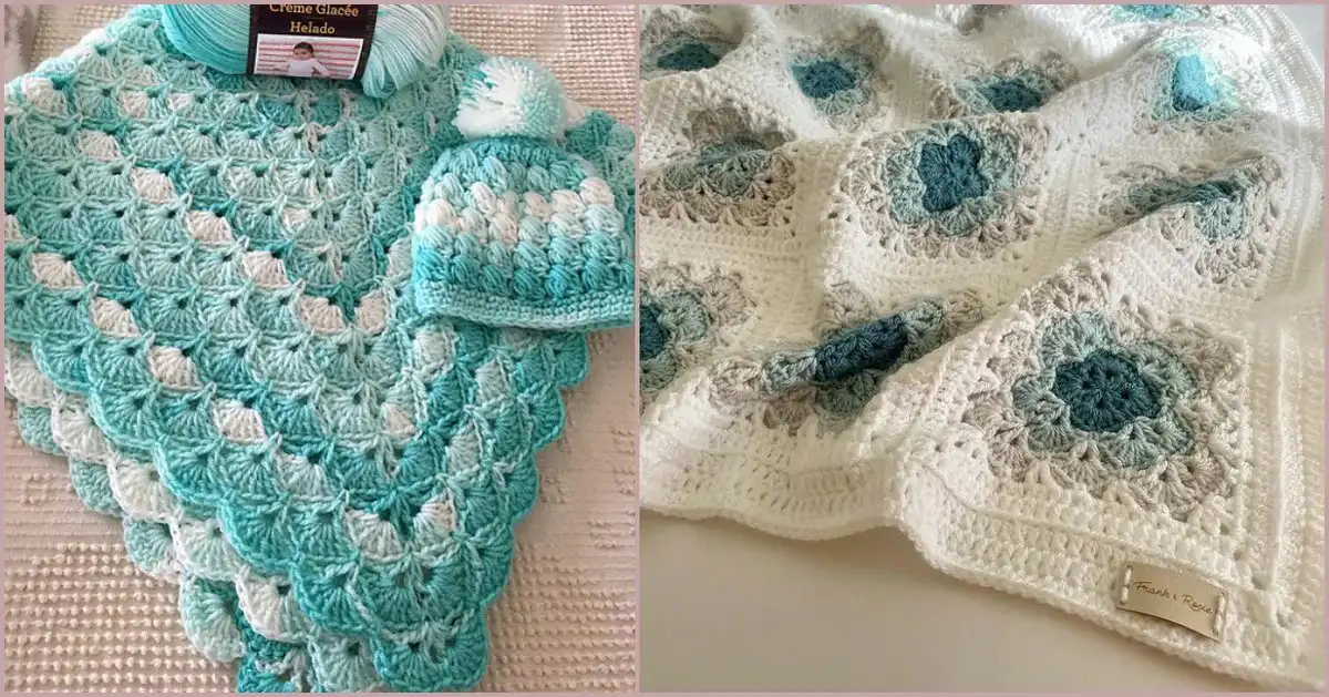 Beautiful Ocean Shell Blanket Ideas in serene gradient blue and white hues, evoking a calm seaside atmosphere.