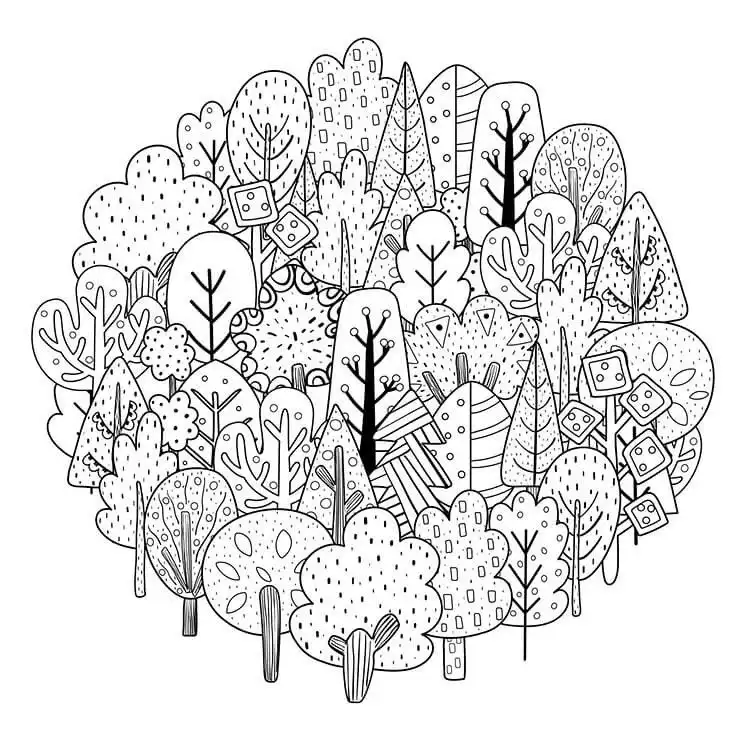 Whimsical and fun tree drawing with unique shapes and expressive details, perfect for creative beautiful tree drawing ideas.