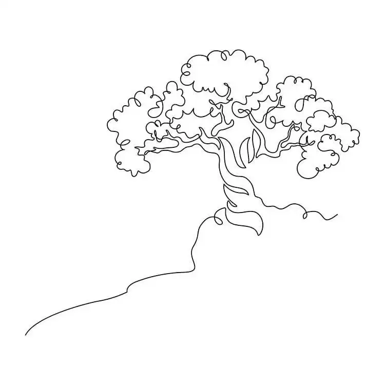 Dramatic drawing of a tree growing resiliently on a rocky slope, highlighting dynamic composition for beautiful tree drawing inspiration.